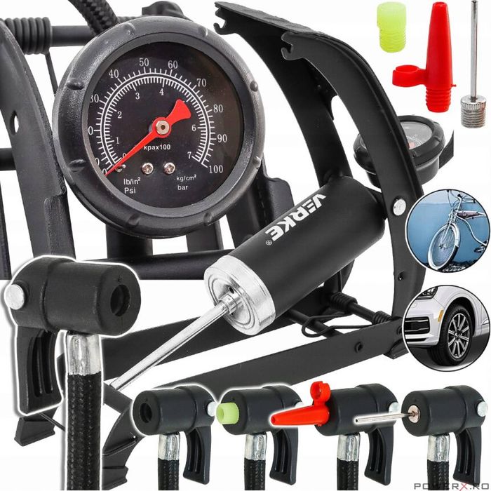 Pompa de picior cu piston dublu si manometru pentru umflat, presiune 7