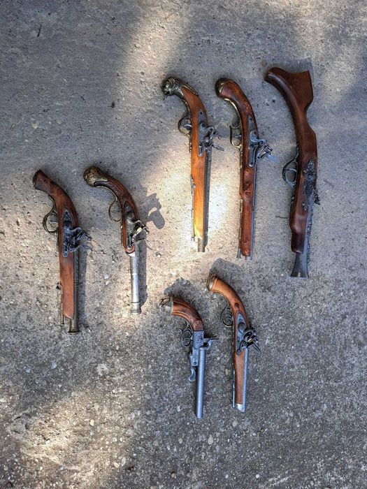 pistol panoplie flinta panoplie lemn metal bronz