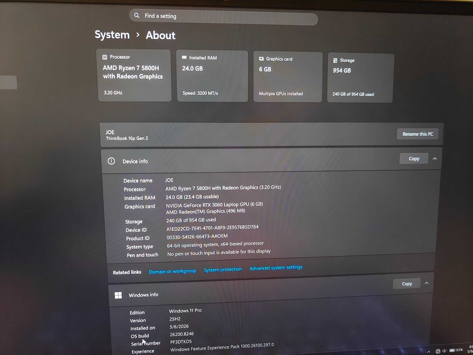 Vand/schimb Lenovo ThinkBook 24GB RAM / RTX 3060 – Laptop Gaming