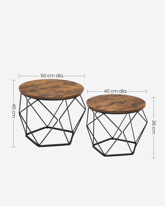 Set 2 masute de cafea, Vasagle,  Maro, 50x50x40 cm