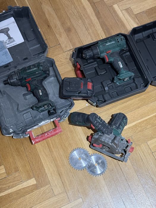 Pachet scule parkside filetanta impact/ bormasina / circular