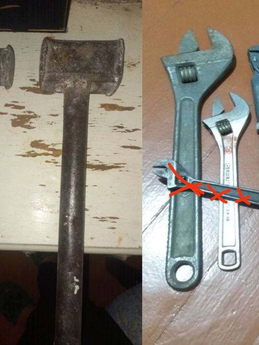 Кувалда, разводной ключ,провод 4-жильн,ключи рожковые