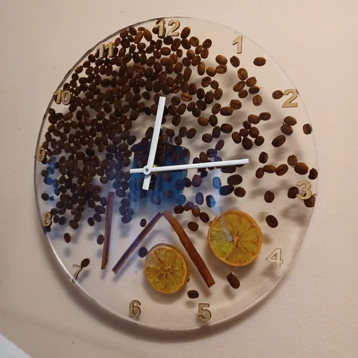 Ceas din  rășină epoxidica cu cafea 30cm