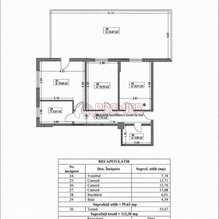 Apartament 3 camere 59 mp + terasă de 54 mp | Str. Luica 152