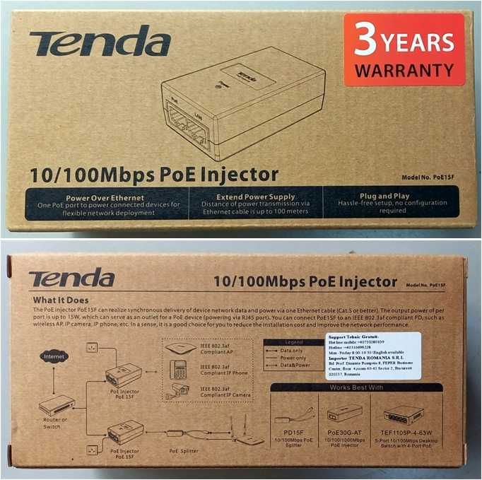 Injector POE Tenda 48V 15W POE15F