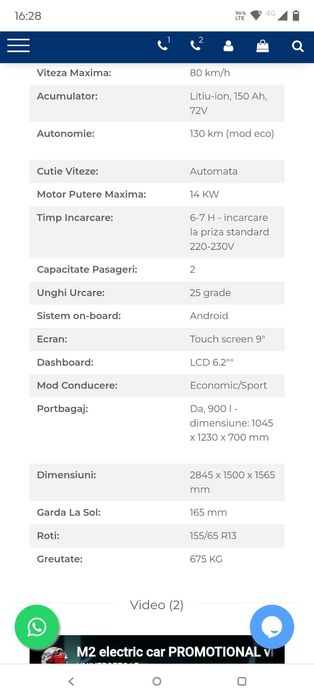 Vand masina Tuday Sunshine 100% elecrica se conduce cu permis b1
