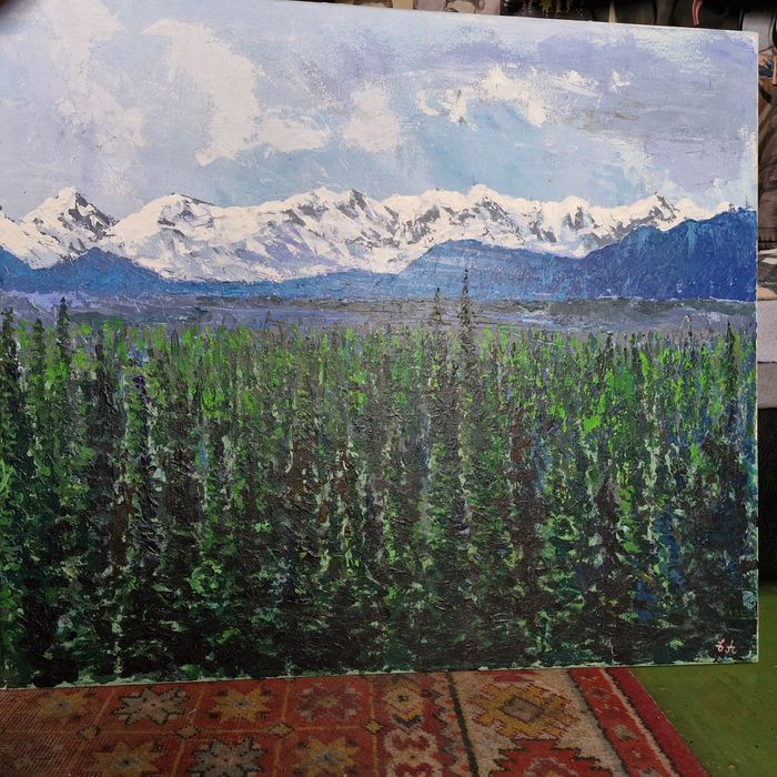 Картина. Горный Пейзаж. Холст на подрамнике 80х70. Акрил.