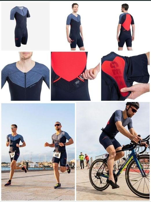 Îmbracaminte sport combinezon bleumarin triatlon Decathlon  Antonia înot ciclism alergare bicicleta  barbati