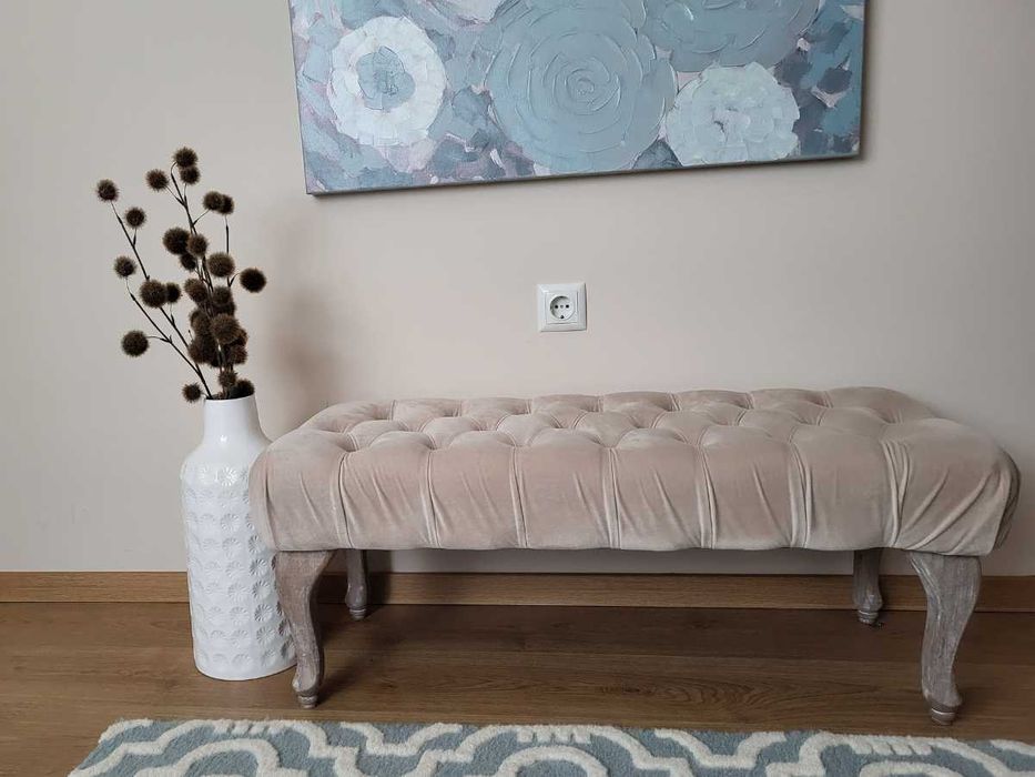 Bancheta Capitone Beige, Ixia structura din lemn de pin