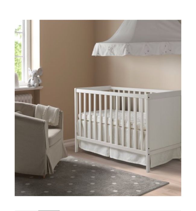 IKEA Бебешко Креватче/ Легло + 60x120 см Бяло SUNDVIK + подарък матрак