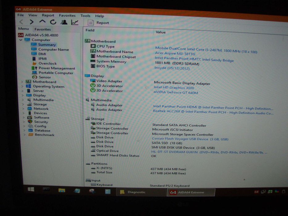 Dezmembrez Acer Aspire M3-581TG MA50 i5-2467M 1.6Ghz, functional