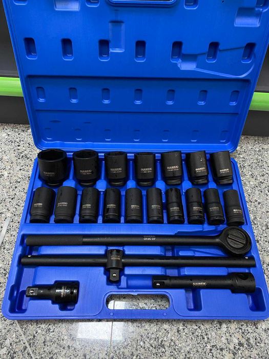 НЕМСКО Гедоре С Ковани Дълбоки Вложки 21 части 3/4 HAWEK + ЛЕД ФЕНЕР