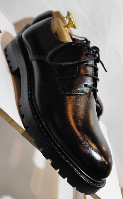 Pantofi derby 42 42.5 43 43.5 lace up ZARA NOI piele naturala negru