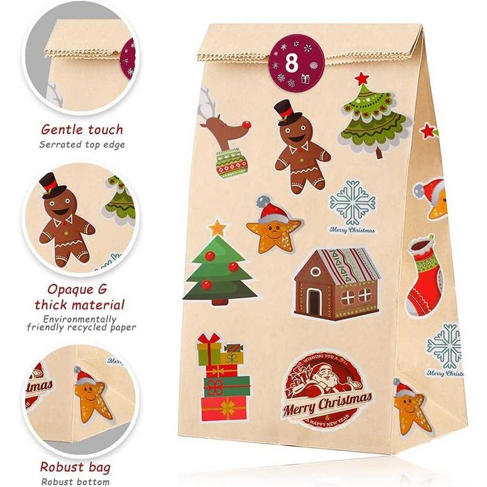 Set 24 pungi calendar Advent copii tematica Craciun, Craft, Multicolor