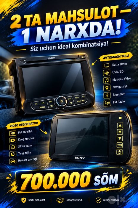 Monitorli magitafon va soniy videoregistrator kamerasi