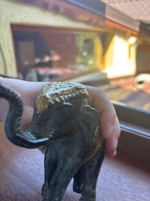 Figurină elefant indian/bronz masiv patinat/bicolor/Buddha/10cm×16cm.