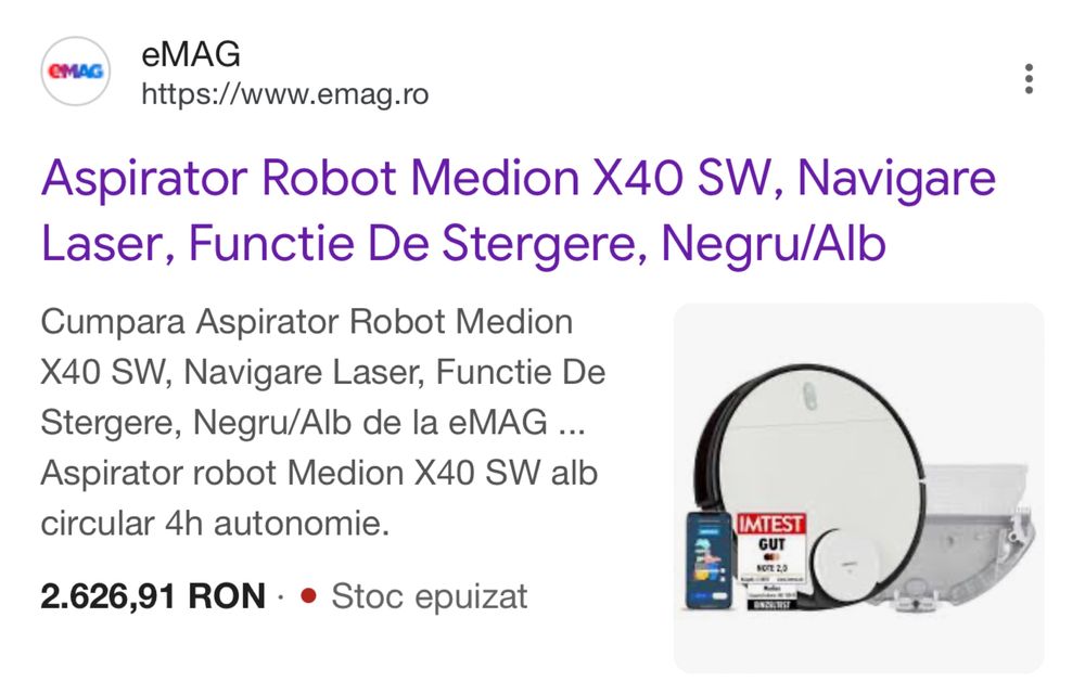 Aspirator Robot • mop cu spalare • Medion X40 SW • NOU • Sigilat
