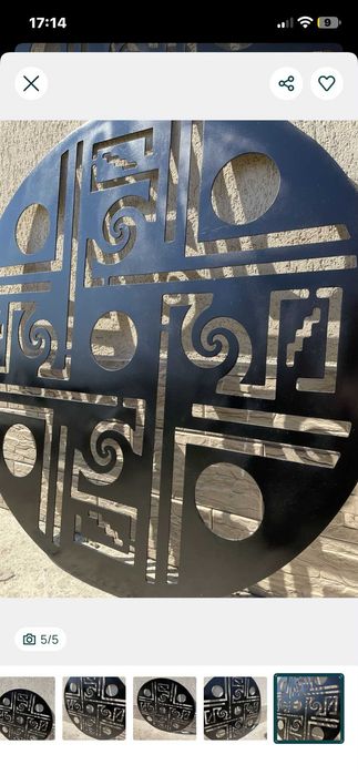Panou decorativ metalic rotund 100x100 cm, tablă groasă, model geometric modern pentru gard și grădină