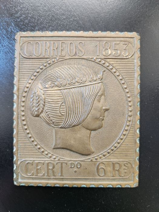 Винтидж месингова плака от 6 река  Испания1853