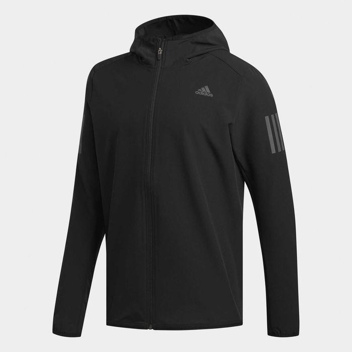 Adidas Jachetă de alergare hidrofugă cu glugă  M  Negru