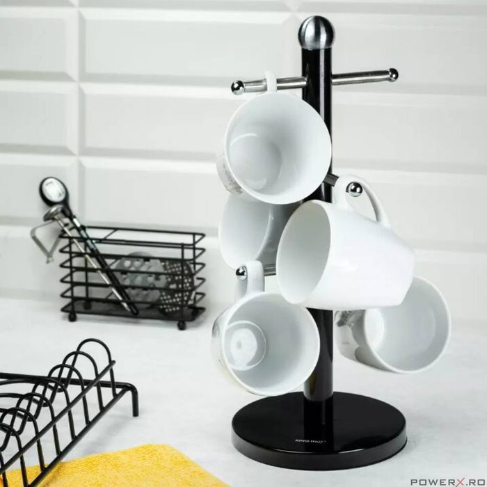 Suport pentru cesti, otel, 36 x 15 cm, negru, Kinghoff