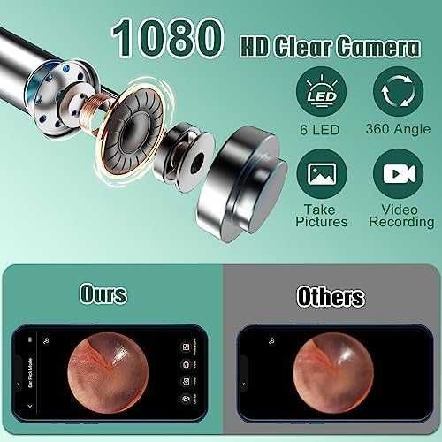 Нов WiFi отоскоп Камера за почистване на уши 1080P HD 3.5 мм 6 LED за iPhone Android