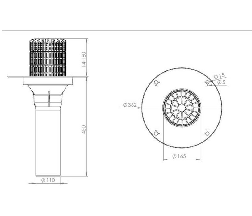 Воронка кровельная - V-PVC слив для кровли (Россия) 110*450