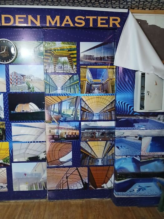 Banner, tent, soya setka, reklama va basseyn ashibka xizmatlari mavjud