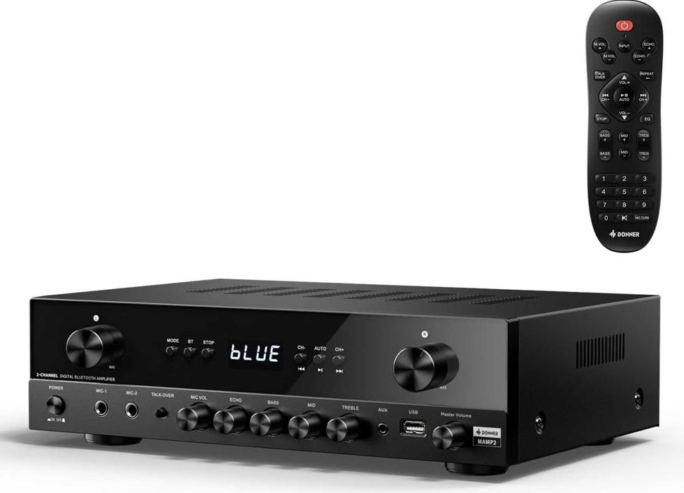 Amplificator audio stereo Donner, receptor cu 2 canale, putere maximă de 600 W, Bluetooth 5.3