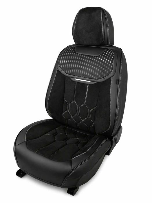 Комплект луксозна универсална тапицерия еко кожа и алкантара - черно-сива или черно-бяла