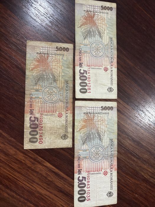 3 bacnote 5.000 lei bani vechi