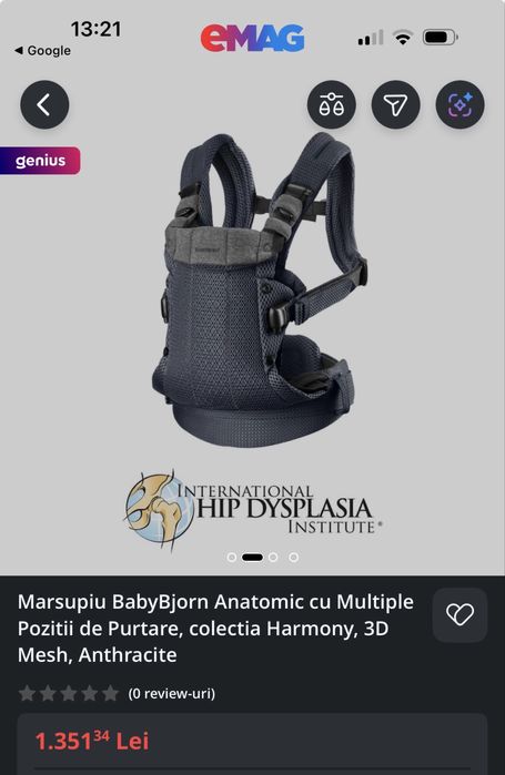 Marsupiu babybjorn harmony 3d mesh gri