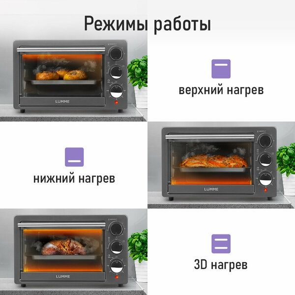 Духовка духовой шкаф мини-печь LUMME LU-EO1716A 24 литра гриль серебря