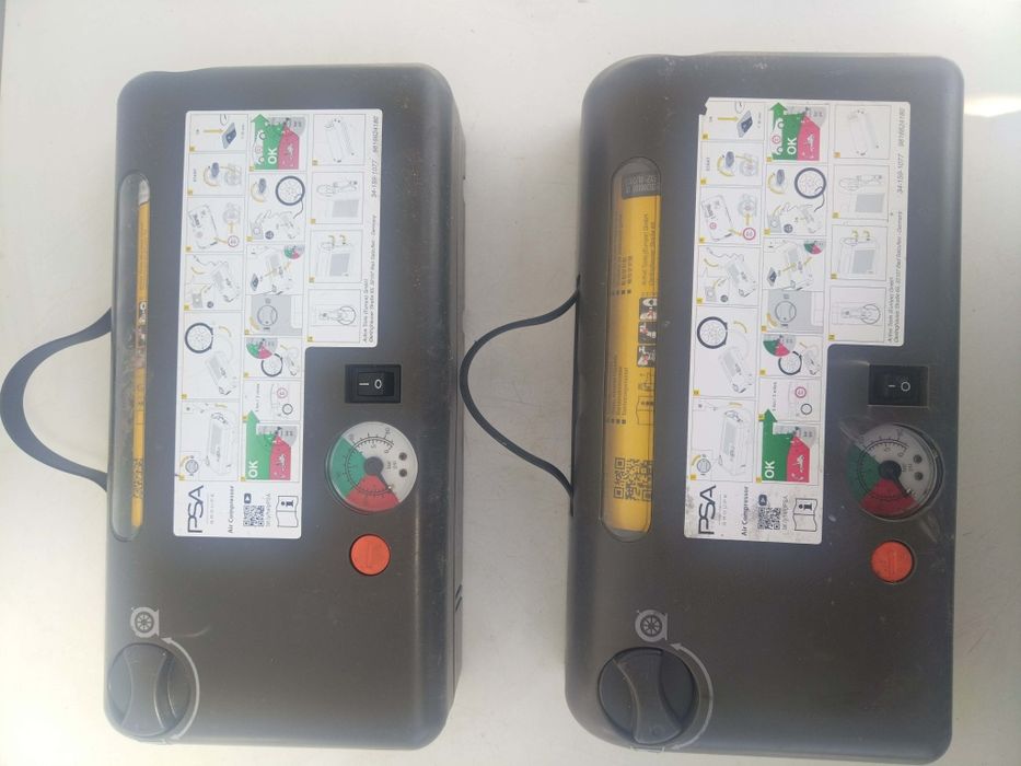 Немски компресор за автомобил
PSA.  ACTIVE TOOLS  12V  15A. 180W
Pmax = 620kPa = 6.2bar = 90psi
T nom = 15min / ниво на шум 96dB 
Внос от Германия 
Из