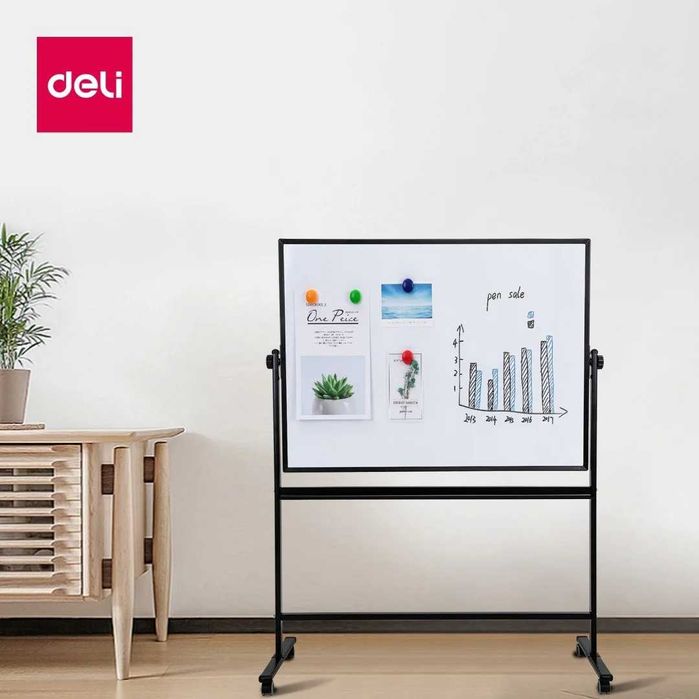Доска белая 90х120 Deli 7882 двухстороняя с подставкой