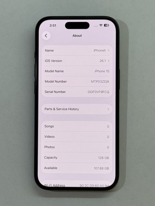 iPhone 15 Black noFaceID 100% battery