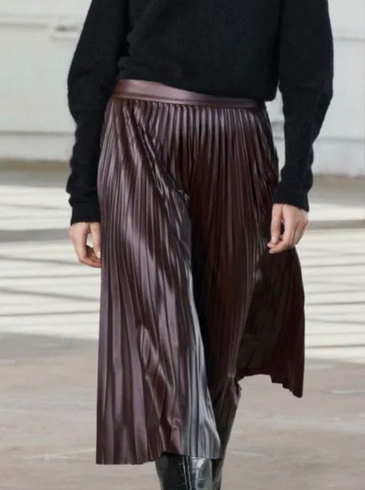 Кожена пола солей ZARA цвят марсала