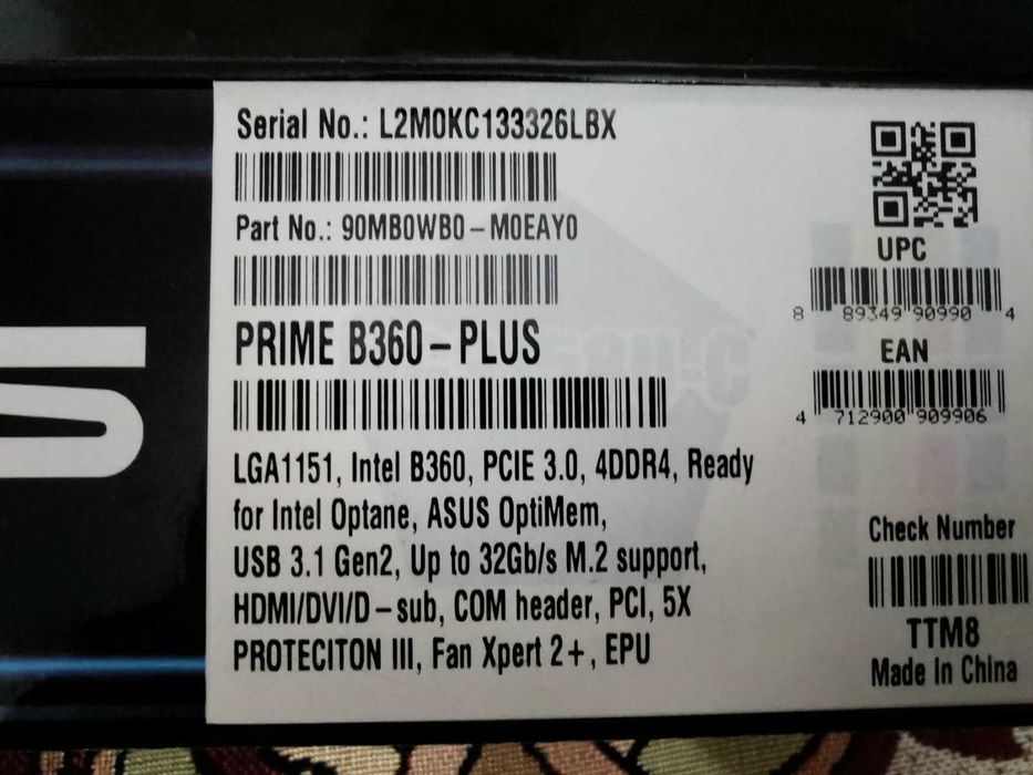 ASUS Prime B360-PLUS Intel B360 LGA 1151 (H4 Socket) ATX Motherboard DESKTOP