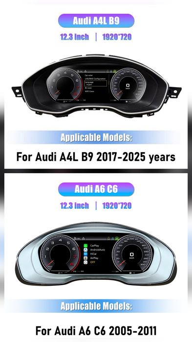 Ceasuri digitale Audi A1,A3,A4,A5,A6,A7,Q3,Q5,Q7 ,TT cu functia carplay!