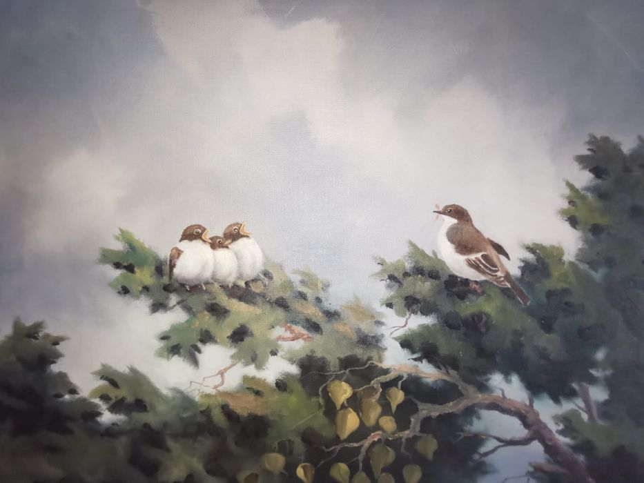 Антикварна картина с дървена рамка стъкло паспарту жена с шапка