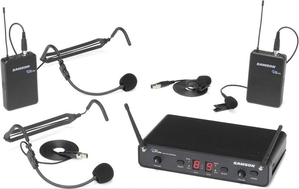 Samson Concert 288 Presentation Wireless Dual Headset Lavaliera UHF Profesional Nou Sigilat 2 bodypack-uri 2 microfoane headset HS5 2 lavaliere LM5