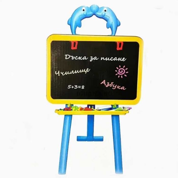 Магнитна дъска на стойка с магнитни букви цифри ДВЕ ЛИЦА детски дъски