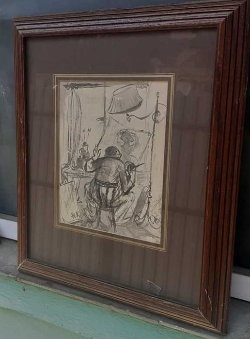 Tablou vechi - tus laviu - semnat H.K.