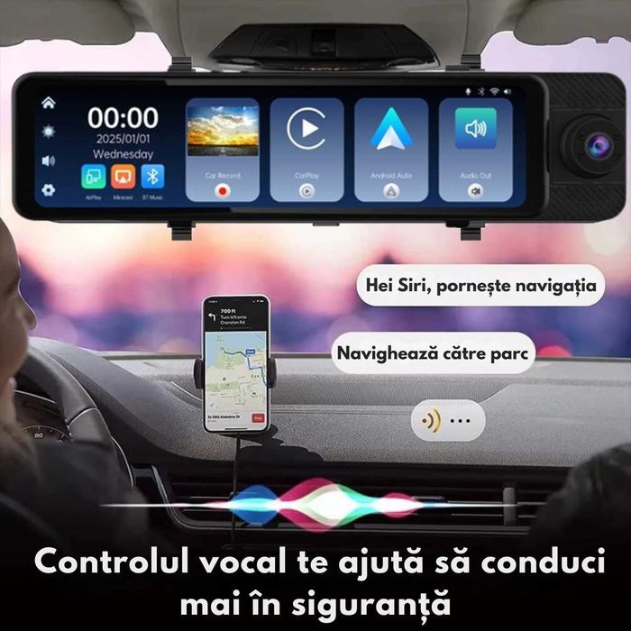 Camera de bord Auto tip Oglinda,Navigatie Auto Carplay si Android auto