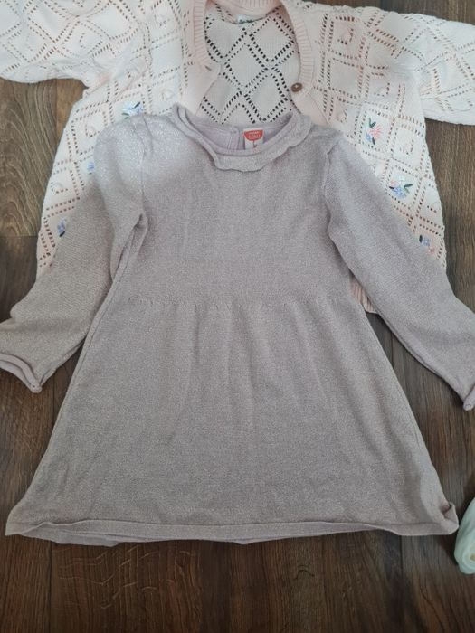 Розов сет от рокля Coton, жилетка и нов чорапогащник 98 см 2 - 3 год.