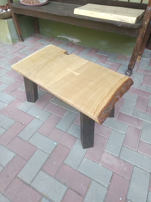 Masa cafea stejar și picioare metalice reglabile