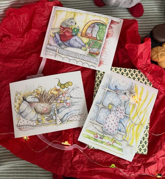 Ограничен брой - Ръчно рисувани картички с уникални илюстрации  за спе
