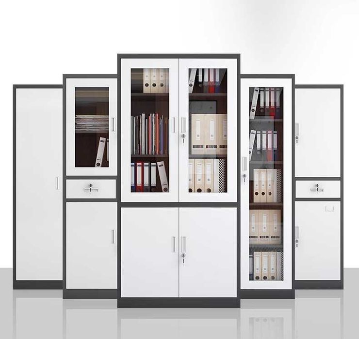 Zanglamaydigan po‘latdan kitob javoni — kuchli metall tokchalar bilan