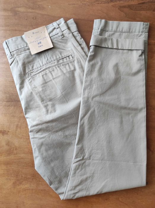 H&M 7 pantaloni chino slim tapered talie=88-90 cm. W32 M/48 noi+etich.