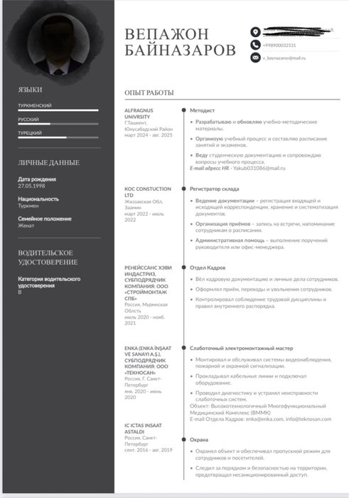 Professional CV/Resume tayyorlaymiz!